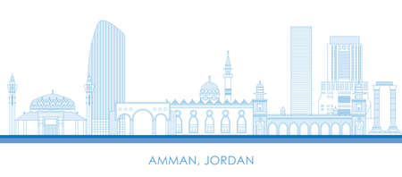 Outline Skyline panorama of city of Amman, Jordan - vector illustrationのイラスト素材
