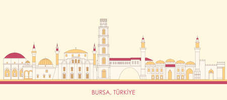 Cartoon Skyline panorama of city of Bursa, Turkiye - vector illustrationのイラスト素材