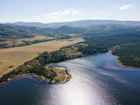 Aerial view of Yarlovtsi Reservoir, Pernik Region, Bulgariaの写真素材