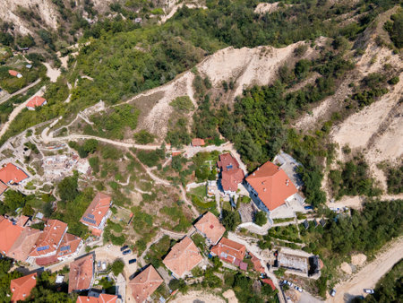 Aerial view of historical town of Melnik, Blagoevgrad region, Bulgariaの写真素材