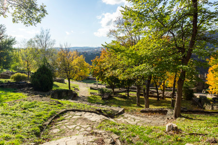 Ruins of The capital city of the Second Bulgarian Empire medieval stronghold Tsarevets, Veliko Tarnovo, Bulgariaの写真素材