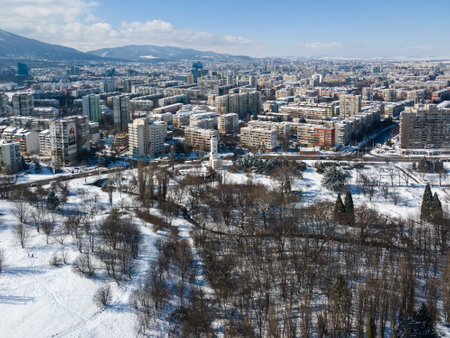 Amazing Aerial Winter view of South Park in city of Sofia, Bulgariaの写真素材