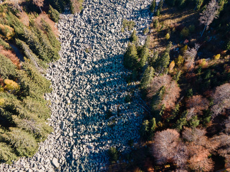 Amazing Aerial Autumn panorama of Vitosha Mountain, Sofia City region, Bulgariaの写真素材