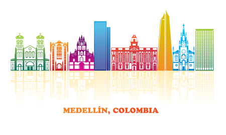 Colourfull Skyline panorama of city of Medellin, Colombia - vector illustrationのイラスト素材
