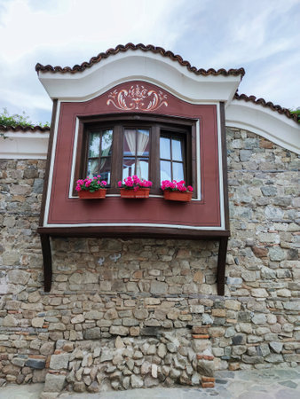 Typical street and houses at The old town of city of Plovdiv, Bulgaria