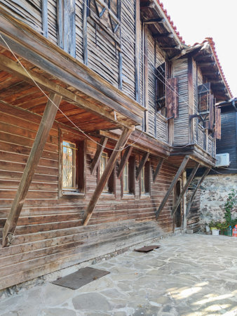 SOZOPOL, BULGARIA - SEPTEMBER 1, 2020: Typical street and houses at old town of Sozopol, Burgas...