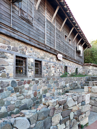SOZOPOL, BULGARIA - SEPTEMBER 1, 2020: Typical street and houses at old town of Sozopol, Burgas Region, Bulgariaのeditorial素材