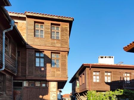 SOZOPOL, BULGARIA - SEPTEMBER 1, 2020: Typical street and houses at old town of Sozopol, Burgas Region, Bulgariaのeditorial素材