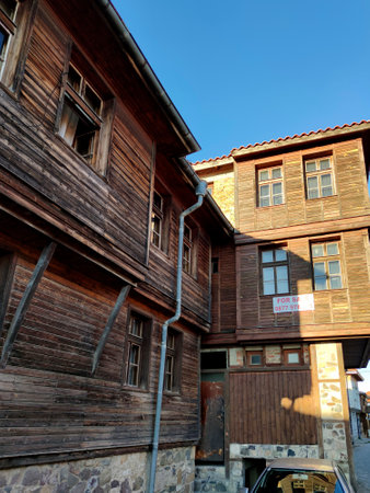 SOZOPOL, BULGARIA - SEPTEMBER 1, 2020: Typical street and houses at old town of Sozopol, Burgas Region, Bulgariaのeditorial素材