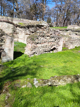 Ruins of Roman fortifications in ancient city of Diocletianopolis, town of Hisarya, Plovdiv Region, Bulgariaの写真素材