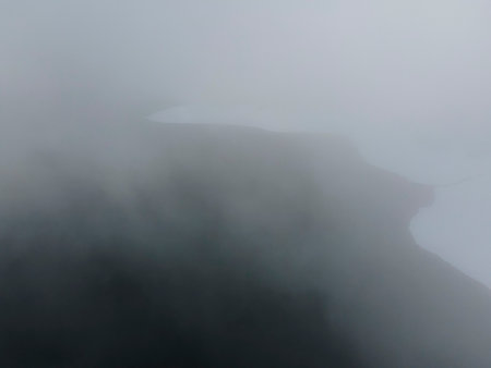Amazing Aerial winter view of Rila mountain near Belmeken Dam, Bulgariaの写真素材
