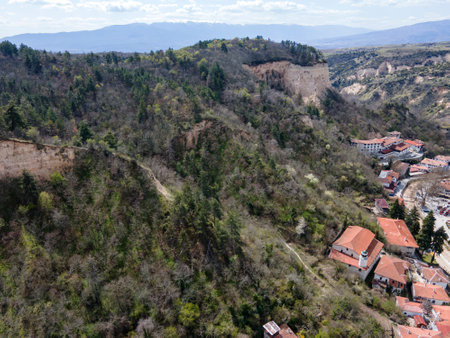 Aerial view of historical town of Melnik, Blagoevgrad region, Bulgariaの写真素材