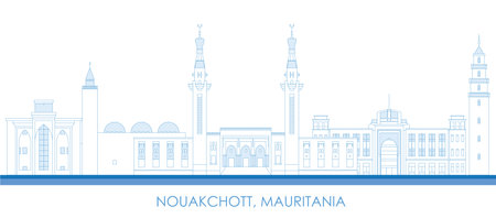 Outline Skyline panorama of city of Nouakchott, Mauritania - vector illustrationのイラスト素材