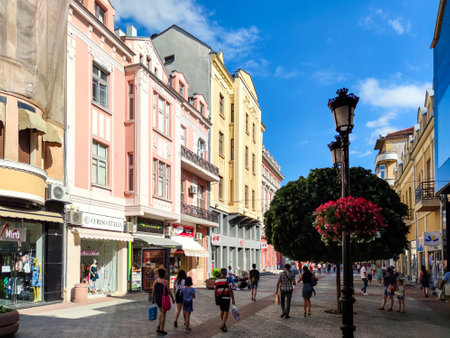 PLOVDIV, BULGARIA - JULY 20, 2020: Amazing Panoramic view of center of city of Plovdiv, Bulgaria