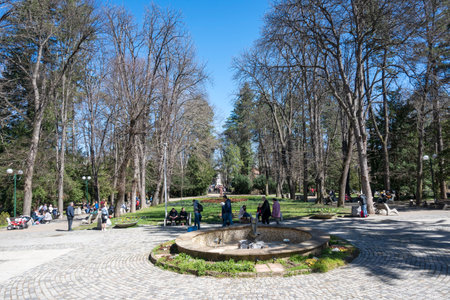 BANKYA, BULGARIA - MARCH 19, 2023: Panorama of center of town of Bankya, Sofia city Region, Bulgariaのeditorial素材