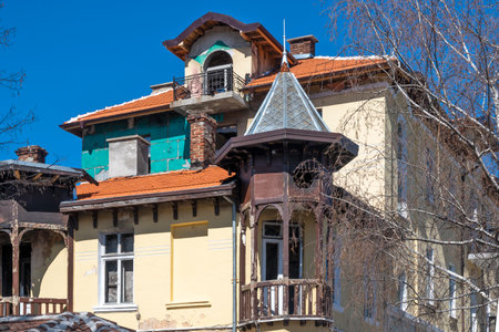BANKYA, BULGARIA - MARCH 19, 2023: Panorama of center of town of Bankya, Sofia city Region, Bulgariaのeditorial素材
