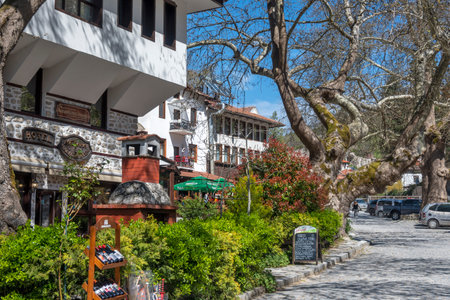 MELNIK, BULGARIA - APRIL 13, 2023: Typical street and old houses at town of Melnik, Blagoevgrad region, Bulgariaのeditorial素材