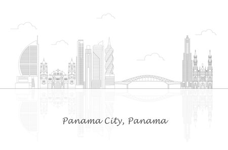 Outline Skyline panorama of Panama city, Panama - vector illustrationのイラスト素材