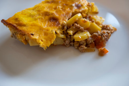 Moussaka - a traditional Balkan specialty with minced meat and potatoesの写真素材