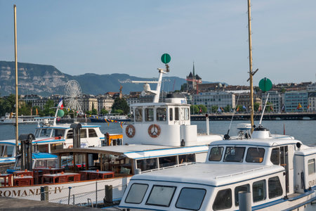 GENEVA, SWITZERLAND - JUNE 17, 2023: Amazing Panoramic view of Embankment of city of Geneva, Switzerlandのeditorial素材