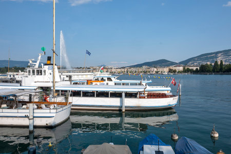 GENEVA, SWITZERLAND - JUNE 17, 2023: Amazing Panoramic view of Embankment of city of Geneva, Switzerlandのeditorial素材