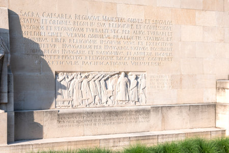 GENEVA, SWITZERLAND - JUNE 18, 2023: Sunset view of Reformation Wall Monument in city of Geneva, Switzerlandのeditorial素材