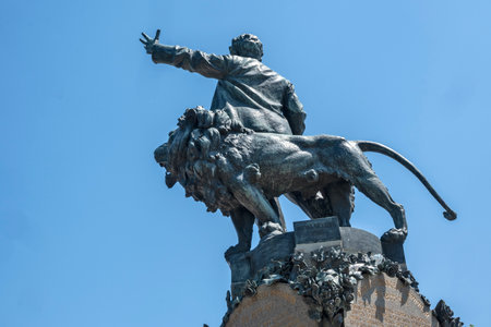 KARLOVO, BULGARIA - JULY 7, 2023: Monument to Bulgarian revolutionary and national hero Vasil Levski in town of Karlovo, Plovdiv Region, Bulgariaのeditorial素材