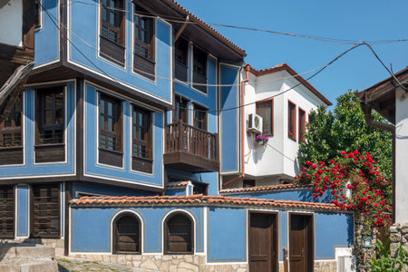 PLOVDIV, BULGARIA - MAY 23, 2023: Typical street and houses at The old town of city of Plovdiv, Bulgariaのeditorial素材