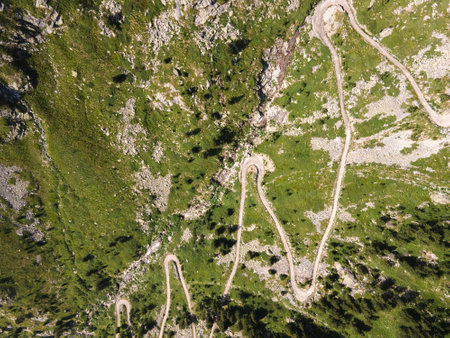 Aerial view of road to Kalin Dam, Rila Mountain, Kyustendil region, Bulgaria