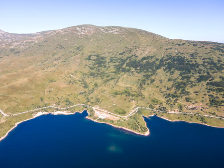 Aerial Summer view of Belmeken Dam, Rila mountain, Bulgaria
