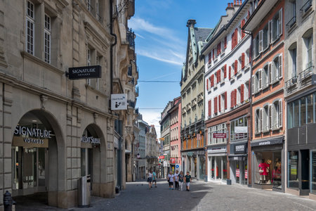 LAUSANNE, SWITZERLAND - JUNE 18, 2023: Typical Building and street at city of Lausanne, Canton of...