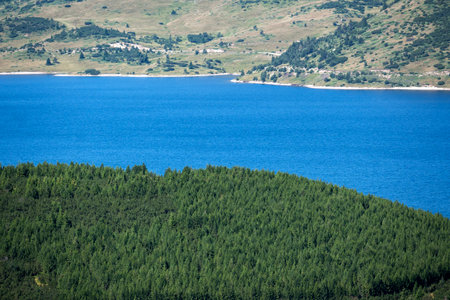 Amazing Summer landscape of Belmeken Dam, Rila mountain, Bulgariaの写真素材