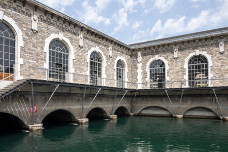 GENEVA, SWITZERLAND - JUNE 20, 2023: Amazing View of Rhone River and city of Geneva, Switzerlandのeditorial素材