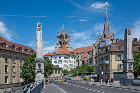 LAUSANNE, SWITZERLAND - JUNE 18, 2023: Panorama of old town of city of Lausanne, Canton of Vaud, Switzerlandのeditorial素材