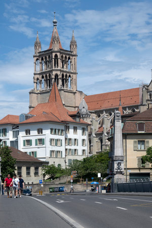 LAUSANNE, SWITZERLAND - JUNE 18, 2023: Panorama of old town of city of Lausanne, Canton of Vaud, Switzerlandのeditorial素材