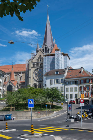 LAUSANNE, SWITZERLAND - JUNE 18, 2023: Panorama of old town of city of Lausanne, Canton of Vaud, Switzerlandのeditorial素材