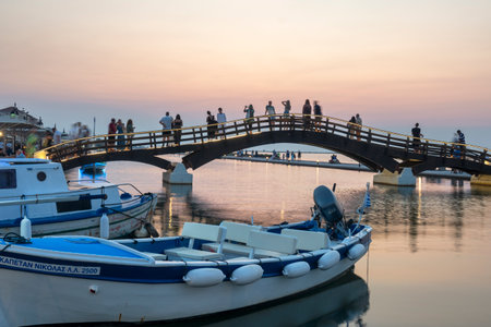 LEFKADA TOWN, GREECE - AUGUST 21, 2023: Amazing Sunset view of costal street of town of Lefkada, Ionian Islands, Greeceのeditorial素材