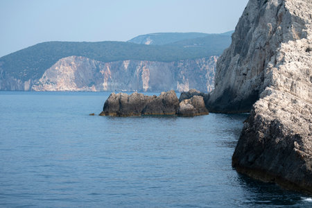 Amazing Panoramic view of coastline of Lefkada, Ionian Islands, Greeceの写真素材