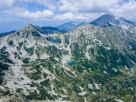 Amazing Aerial view of Pirin Mountain near Banderitsa River, Bulgariaの写真素材
