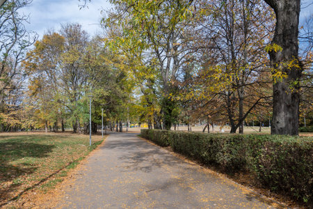 Amazing Autumn view of South Park in city of Sofia, Bulgariaの写真素材