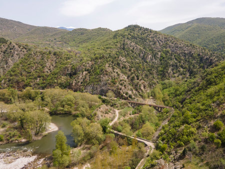 Amazing Aerial view of Struma River passing through the Kresna Gorge, Bulgaria
