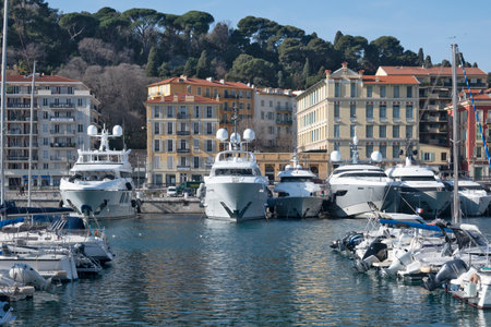 NICE, FRANCE - JANUARY 28, 2024: Amazing view of Port of city of Nice, Provence Alpes-Cote d'Azur, Franceのeditorial素材