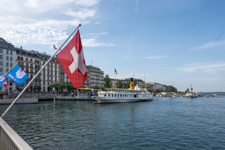 GENEVA, SWITZERLAND - JUNE 19, 2023: Amazing Panoramic view of city of Geneva, Switzerlandのeditorial素材