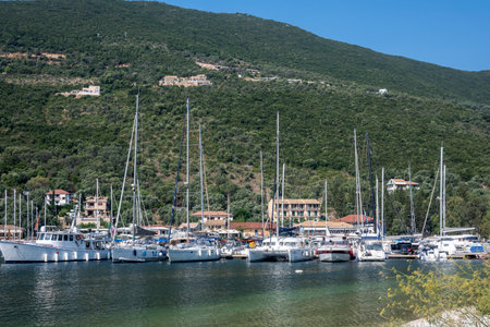 SIVOTA, LEFKADA, GREECE - AUGUST 26, 2023: Summer view of village of Sivota at Lefkada, Ionian Islands, Greeceのeditorial素材