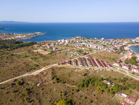 Aerial view of Black sea coast near Arapya beach, Burgas Region, Bulgariaの写真素材