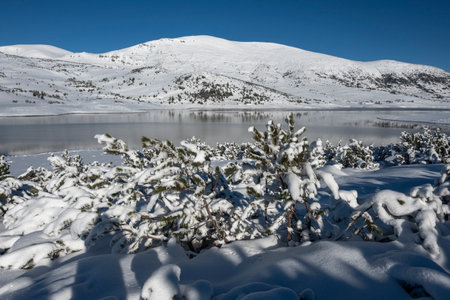 Amazing winter view of Belmeken Dam at Rila mountain, Bulgaria