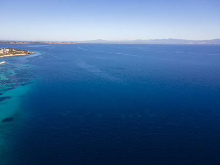 Amazing view of Kassandra coastline near town of Nea Fokea, Chalkidiki, Central Macedonia, Greeceの写真素材