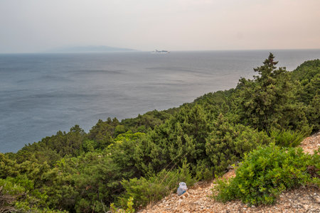 Amazing Sunset view of coastline of Lefkada, Ionian Islands, Greeceの写真素材