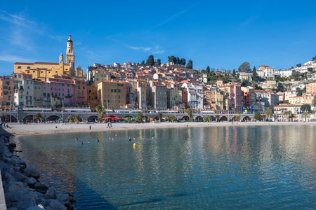 MENTON, FRANCE - JANUARY 27, 2024: Panoramic view of town of Menton, Provence Alpes-Cote d'Azur, Franceのeditorial素材