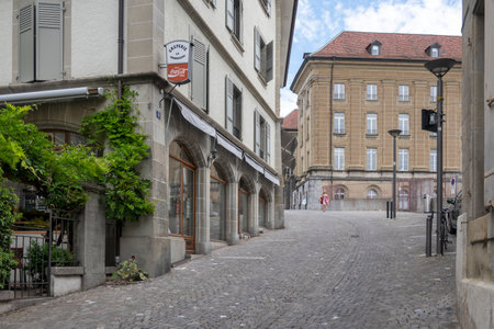 LAUSANNE, SWITZERLAND - JUNE 18, 2023: Typical Building and street at city of Lausanne, Canton of Vaud, Switzerlandの写真素材